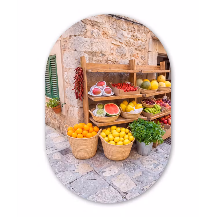 Muurovaal glas - Fruit - Markt - Vers - Fruit - Markt - Vers Wandcirkel Ovaal Glas middel