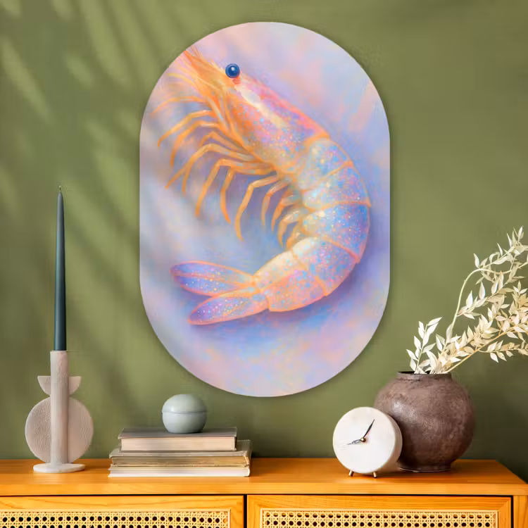 Garnaal - Subtiele structuur - Blauw - Roze Wandcirkel Ovaal Glas middel -sfeer2