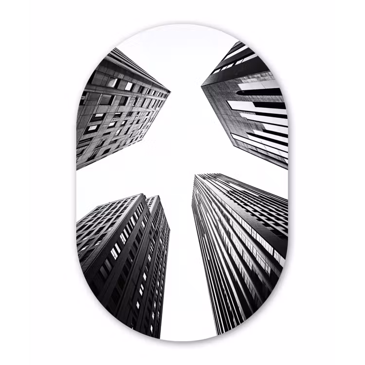 Gebouwen - Lucht - Zwart Wandcirkel Ovaal Glas middel -3d