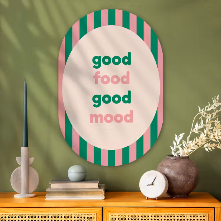 Gestreept - Quote - Ovaal - Roze Wandcirkel Ovaal Glas middel -sfeer2