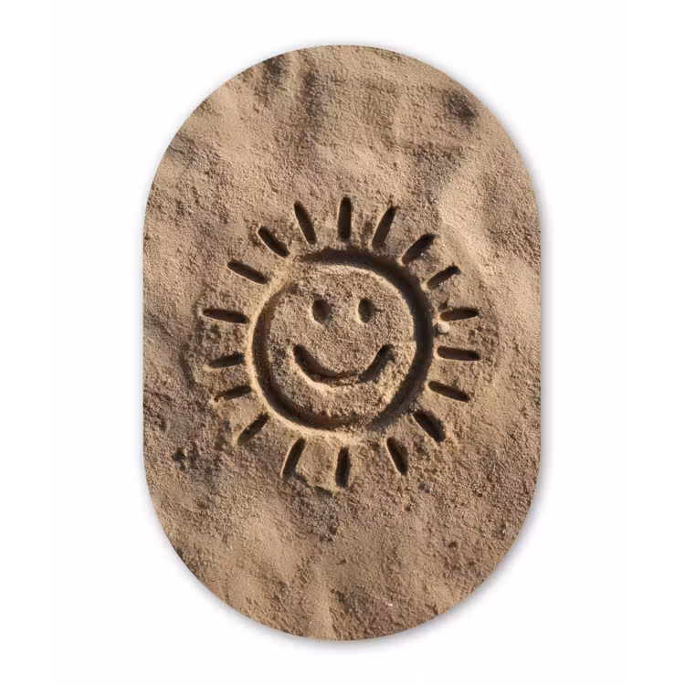 Gezichtje - Zon - Zand - Getekend Wandcirkel Ovaal Glas middel -3d