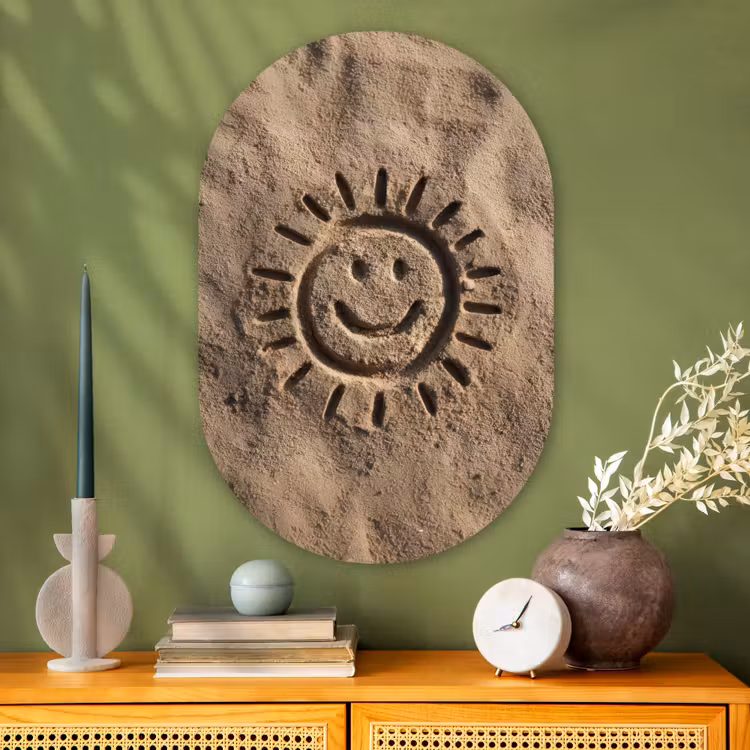 Gezichtje - Zon - Zand - Getekend Wandcirkel Ovaal Glas middel -sfeer2