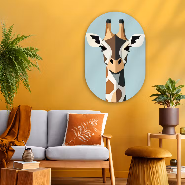 Giraffe - Illustratie - Bruin - Minimalistisch Wandcirkel Ovaal Glas middel -sfeer4