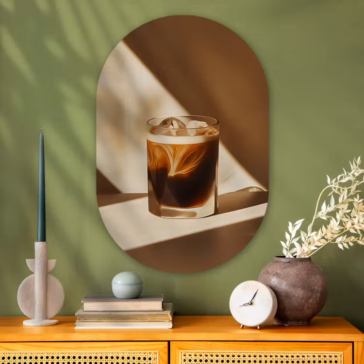Glas - Ijskoffie - Schaduw - Bruin Wandcirkel Ovaal Glas middel -sfeer2