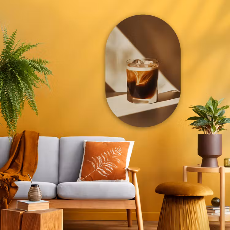 Glas - Ijskoffie - Schaduw - Bruin Wandcirkel Ovaal Glas middel -sfeer4