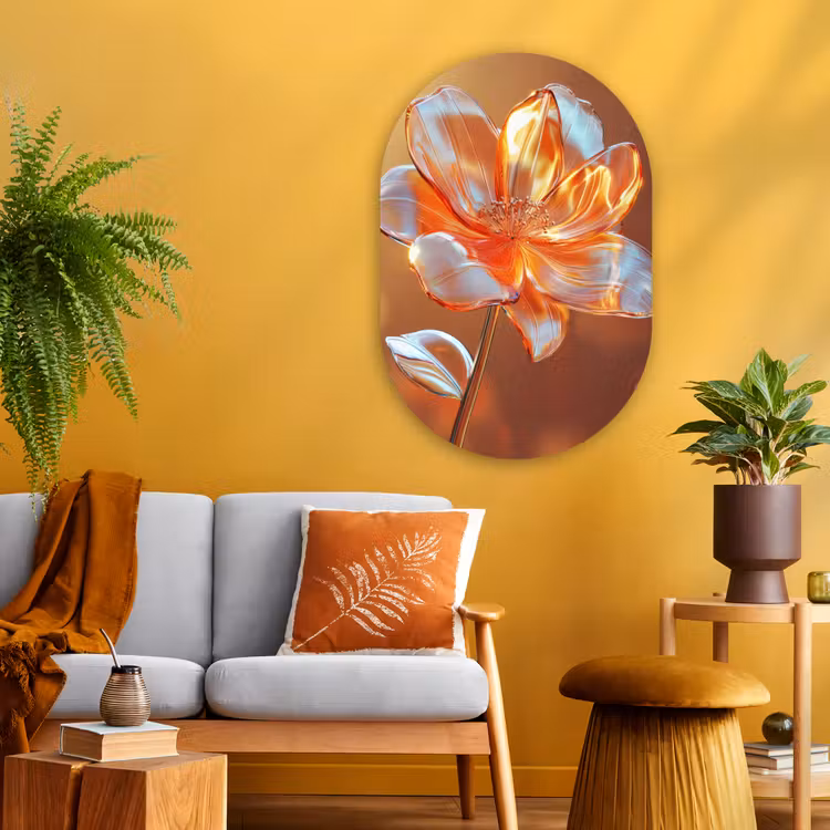 Glazen - Bloem - Zonlicht Wandcirkel Ovaal Glas middel -sfeer4