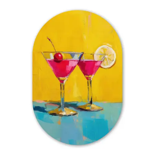 Glazen - Cocktail - Citroen - Kers Wandcirkel Ovaal Glas middel -3d