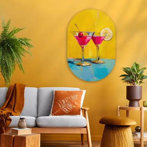 Glazen - Cocktail - Citroen - Kers Wandcirkel Ovaal Glas middel -sfeer4