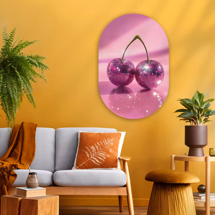 Glitter - Discobol - Roze - Kersen Wandcirkel Ovaal Glas middel -sfeer4