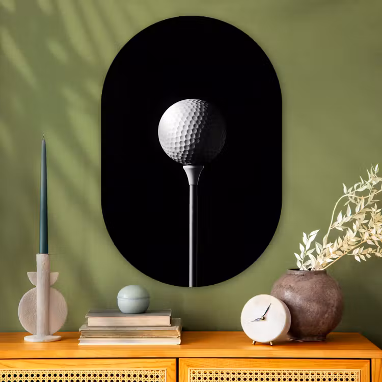 Golfbal - Minimalistisch - Wit Wandcirkel Ovaal Glas middel -sfeer2