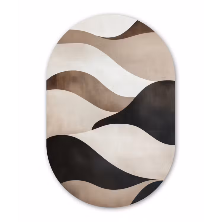 Golven - Abstract - Beige Wandcirkel Ovaal Glas middel -3d