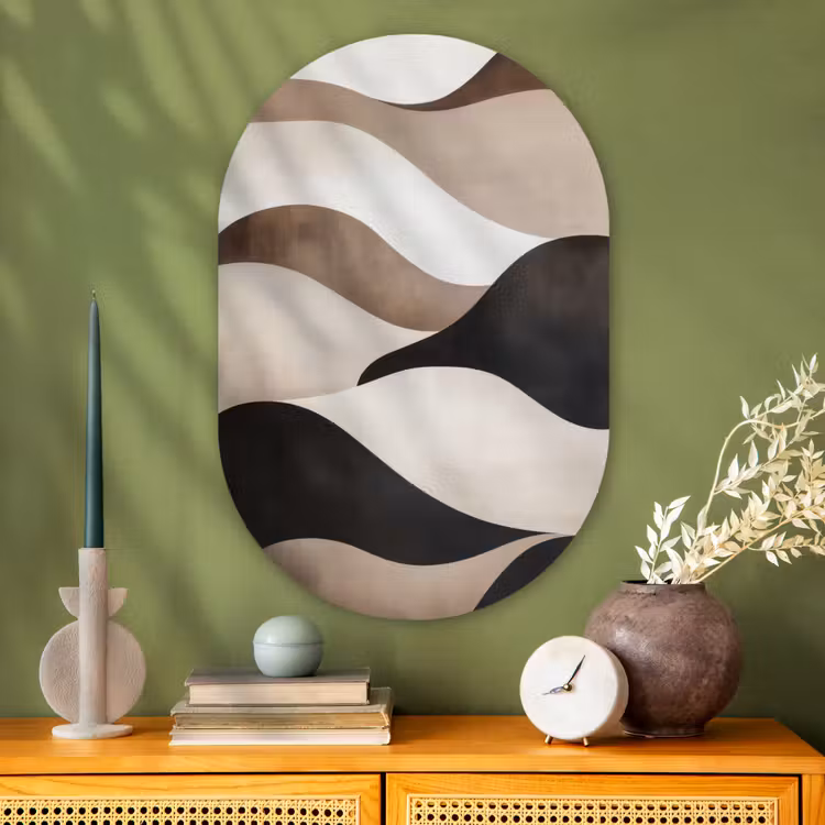 Golven - Abstract - Beige Wandcirkel Ovaal Glas middel -sfeer2