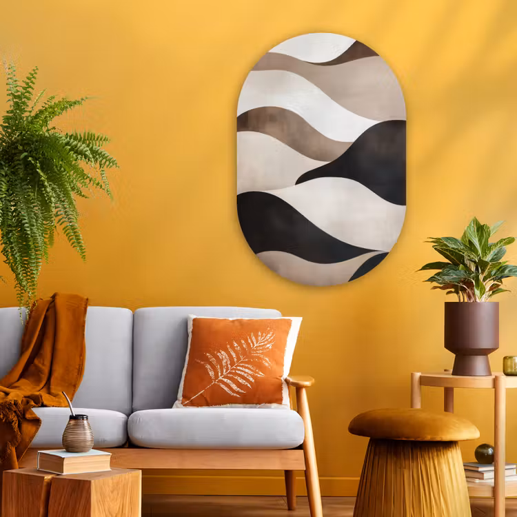 Golven - Abstract - Beige Wandcirkel Ovaal Glas middel -sfeer4