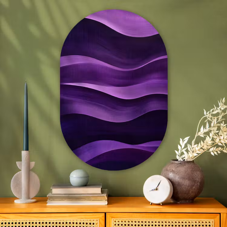 Golven - Abstract - Paars Wandcirkel Ovaal Glas middel -sfeer2