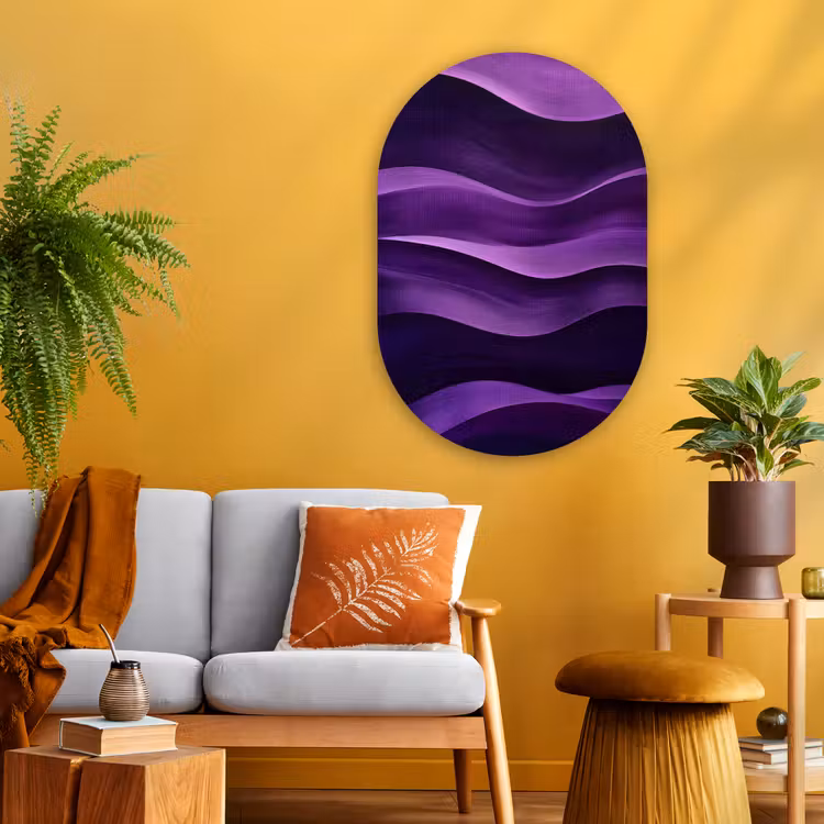 Golven - Abstract - Paars Wandcirkel Ovaal Glas middel -sfeer4