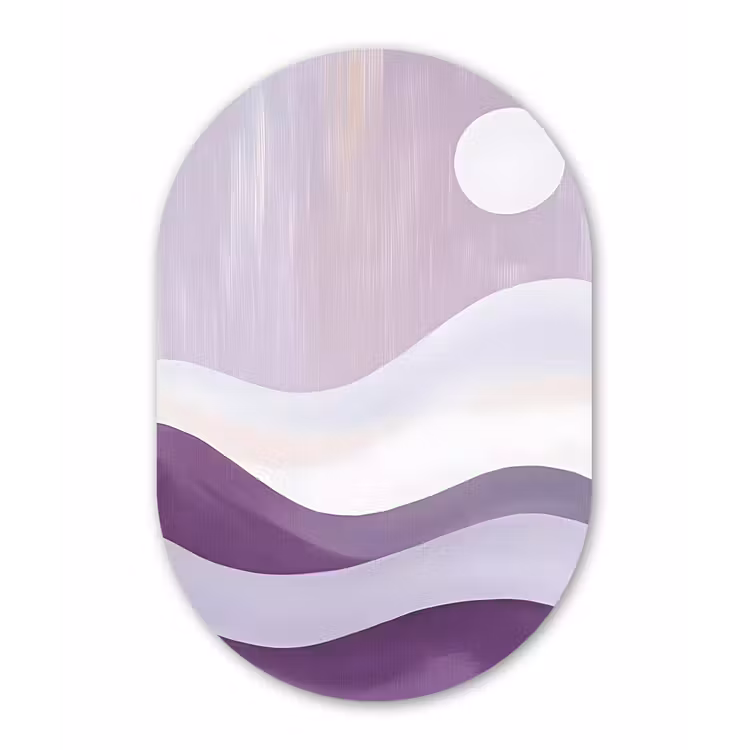 Golven - Heuvels - Abstract - Paars Wandcirkel Ovaal Glas middel -3d