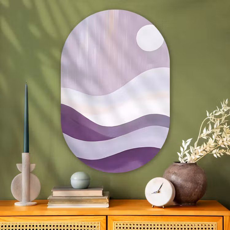 Golven - Heuvels - Abstract - Paars Wandcirkel Ovaal Glas middel -sfeer2