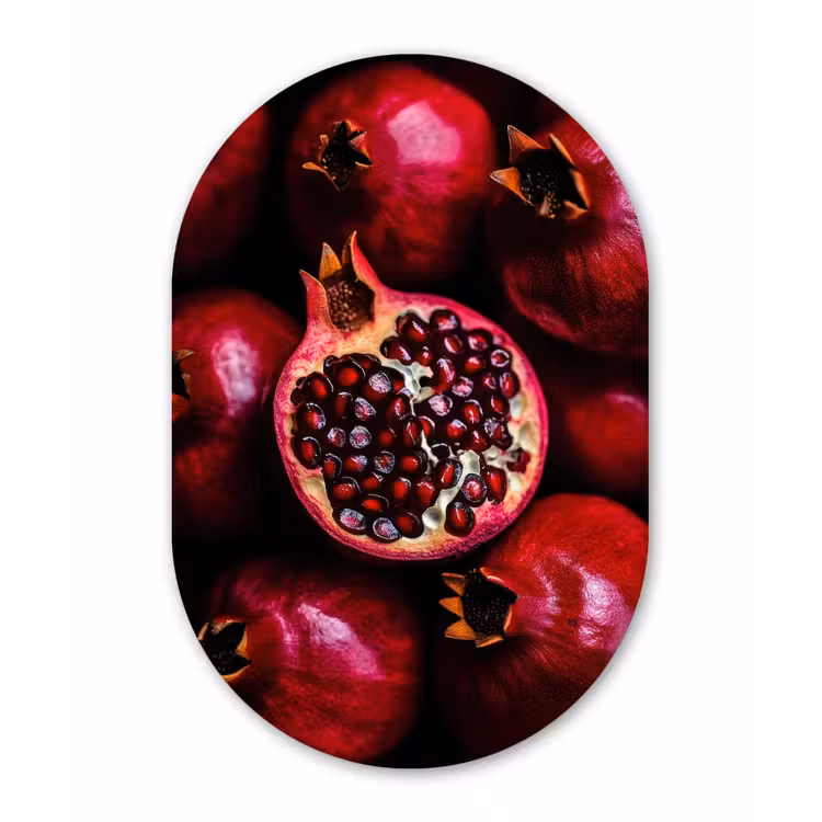 Granaatappel - Rood - Fruit Wandcirkel Ovaal Glas middel -3d