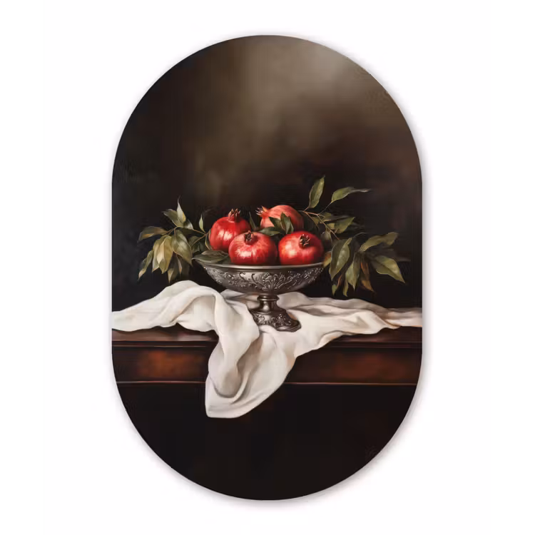 Granaatappels - Klassiek - Vintage Wandcirkel Ovaal Glas middel -3d