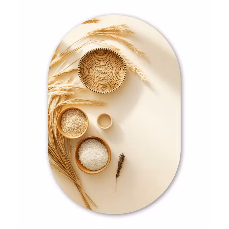 Granen - Hout - Kom - Beige Wandcirkel Ovaal Glas middel -3d
