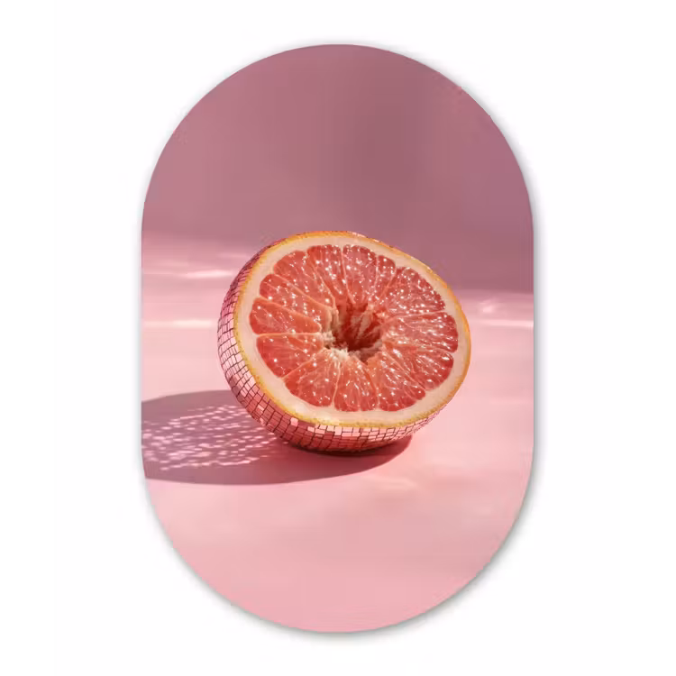 Grapefruit - Roze - Disco - Shiny Wandcirkel Ovaal Glas middel -3d
