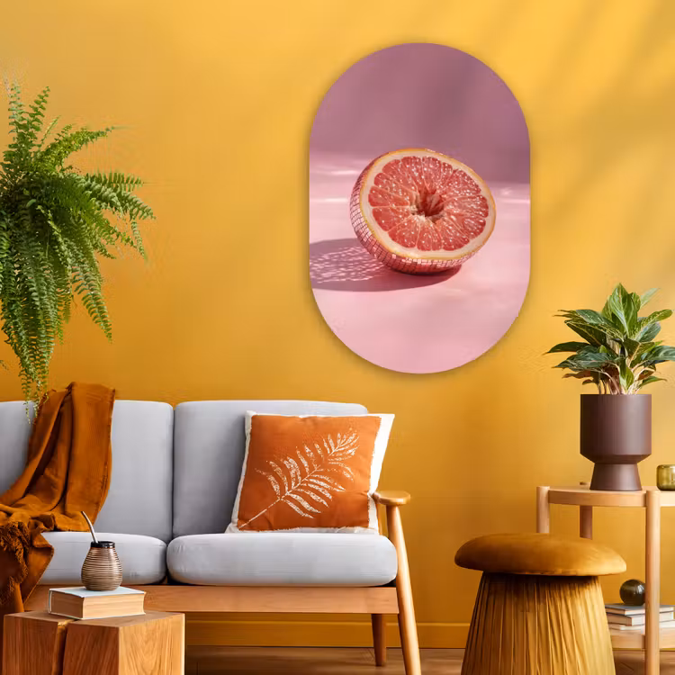 Grapefruit - Roze - Disco - Shiny Wandcirkel Ovaal Glas middel -sfeer4