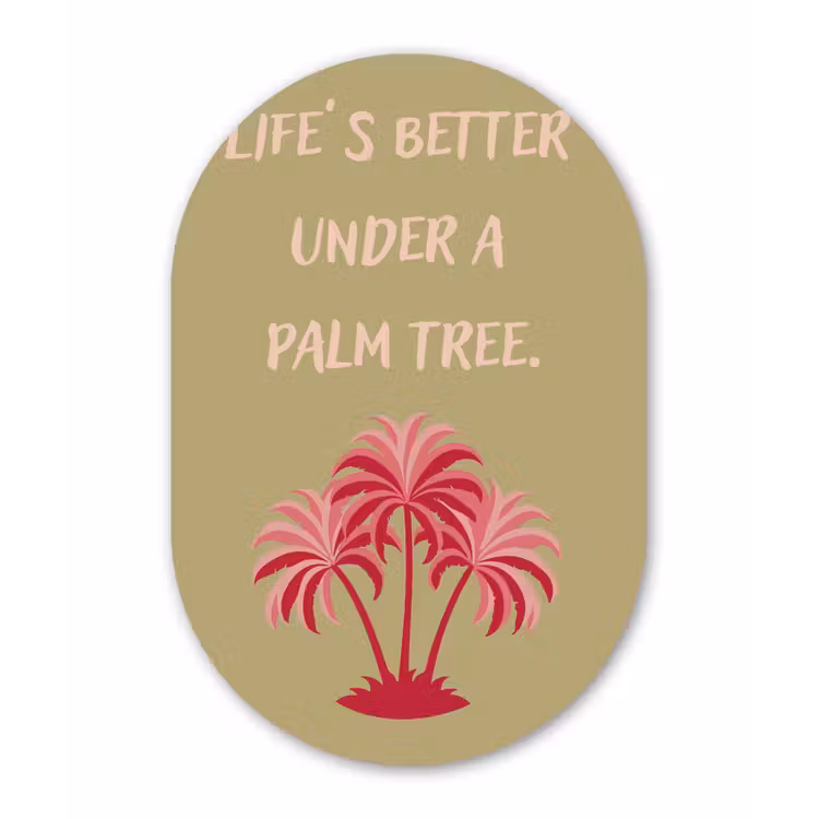 Groen - Zomer - Quote - Palmboom Wandcirkel Ovaal Glas middel -3d
