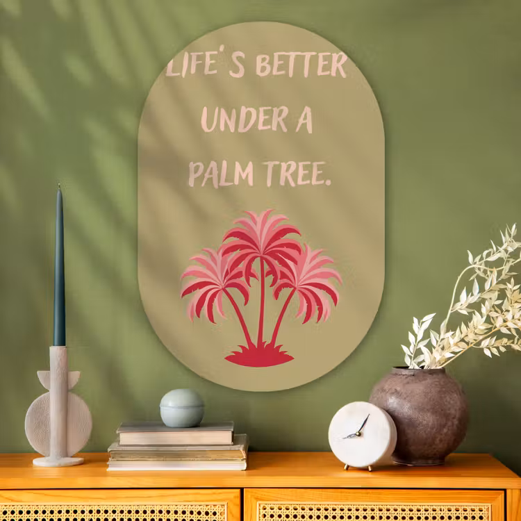Groen - Zomer - Quote - Palmboom Wandcirkel Ovaal Glas middel -sfeer2