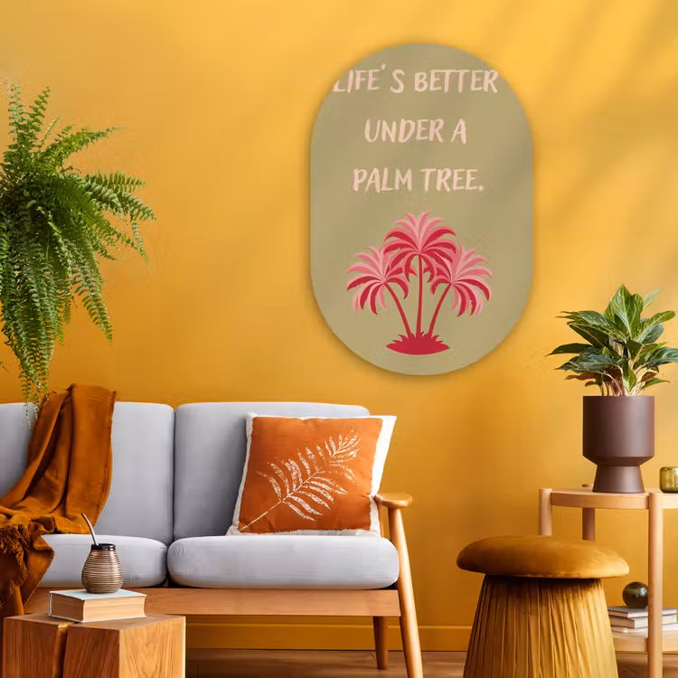 Groen - Zomer - Quote - Palmboom Wandcirkel Ovaal Glas middel -sfeer4