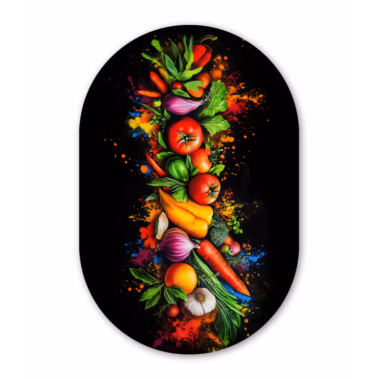 Groente - Eten - Kruiden - Graffiti - Koken Wandcirkel Ovaal Glas middel -3d