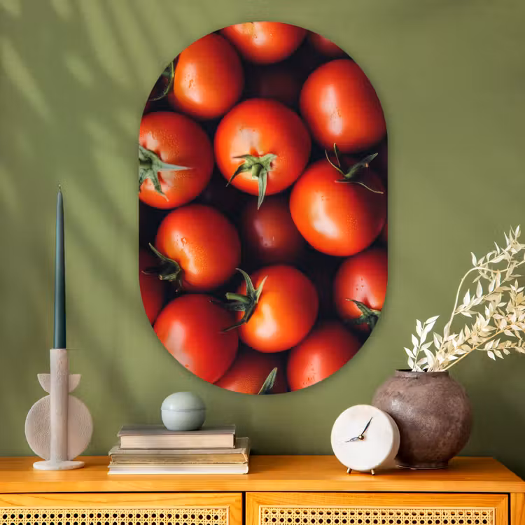 Groente - Rood - Tomaten Wandcirkel Ovaal Glas middel -sfeer2