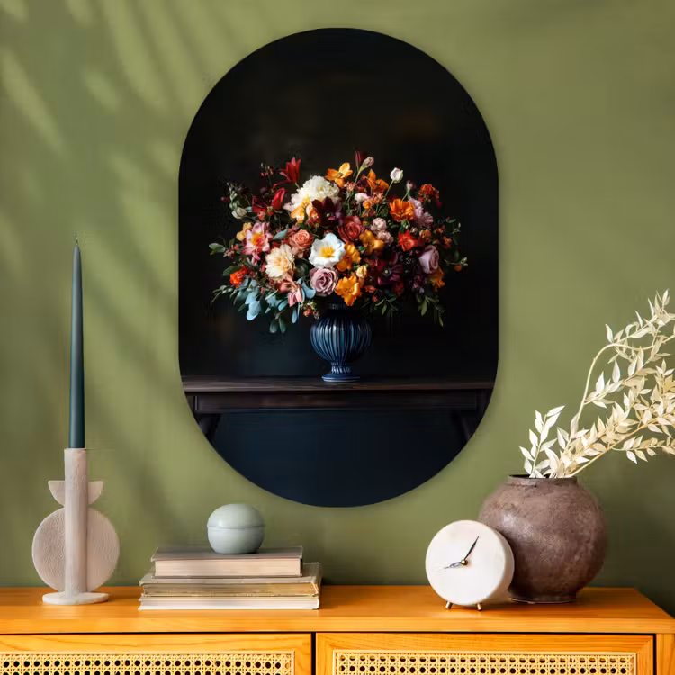 Groot - Bloemen - Vaas - Boeket Wandcirkel Ovaal Glas middel -sfeer2