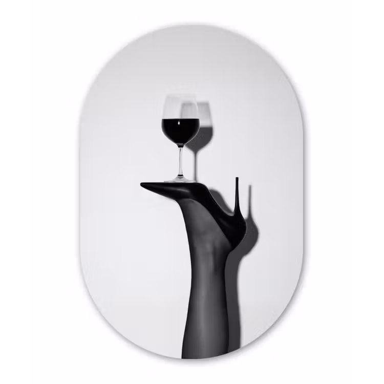 Hak - Wijn - Minimalistisch - Zwart Wandcirkel Ovaal Glas middel -3d