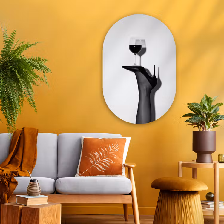 Hak - Wijn - Minimalistisch - Zwart Wandcirkel Ovaal Glas middel -sfeer4