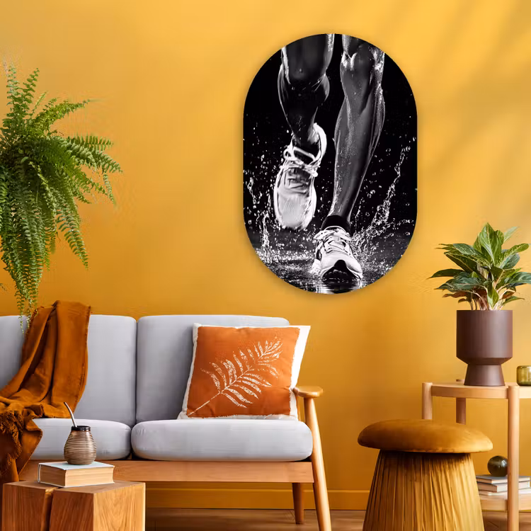 Hardloopschoenen - Rennen - Druppels - Zwart Wandcirkel Ovaal Glas middel -sfeer4