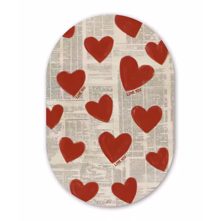 Hartjes - Krant - Loveyou Wandcirkel Ovaal Glas middel -3d