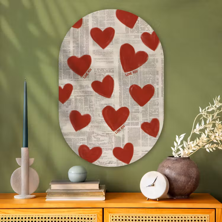 Hartjes - Krant - Loveyou Wandcirkel Ovaal Glas middel -sfeer2