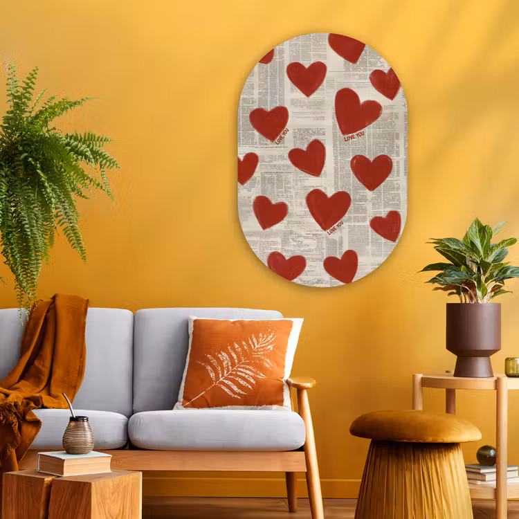 Hartjes - Krant - Loveyou Wandcirkel Ovaal Glas middel -sfeer4