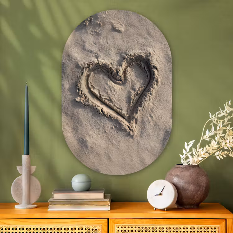 Hartvorm - Getekend - Beige - Zand Wandcirkel Ovaal Glas middel -sfeer2