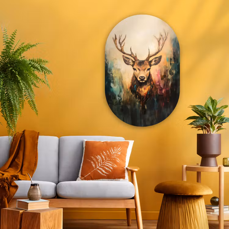 Hert - Geverfd - Gewei - Bruin Wandcirkel Ovaal Glas middel -sfeer4