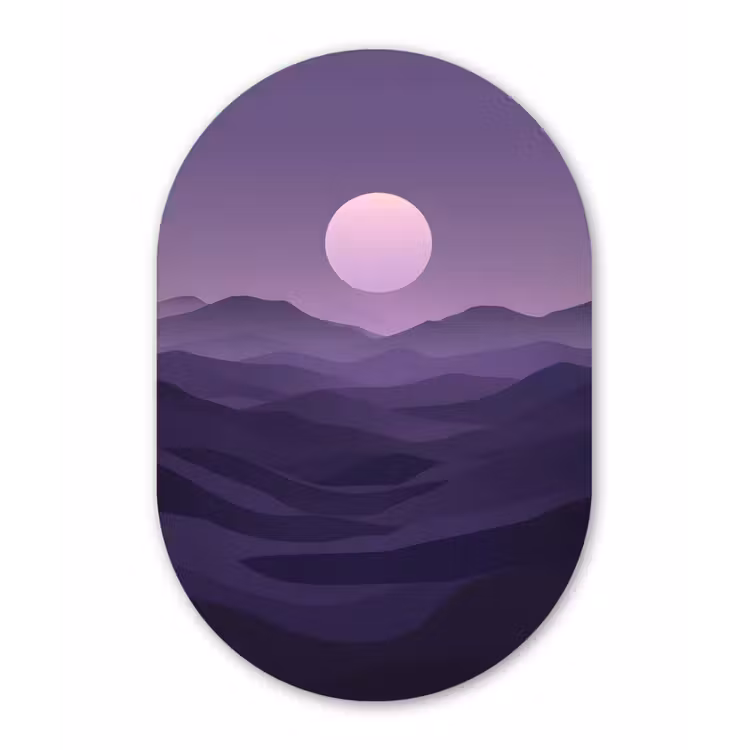 Heuvels - Paars - Mist - Zon Wandcirkel Ovaal Glas middel -3d
