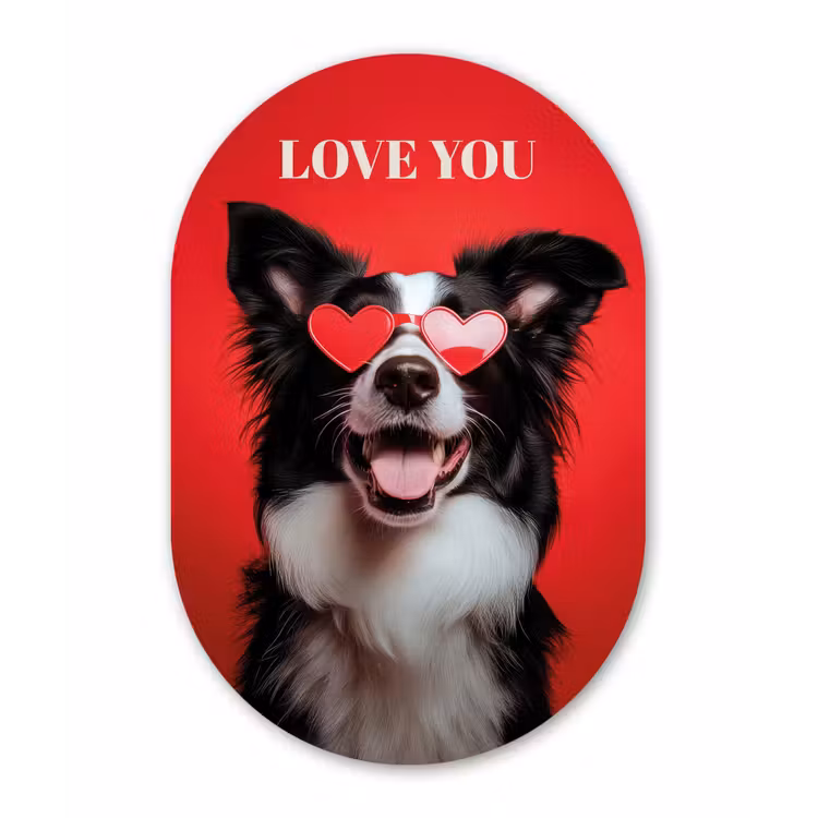 Hond - Hartjesbril - Loveyou - Rood Wandcirkel Ovaal Glas middel -3d