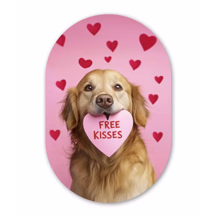 Hond - Kiss- Valentijn - Hartjes Wandcirkel Ovaal Glas middel -3d