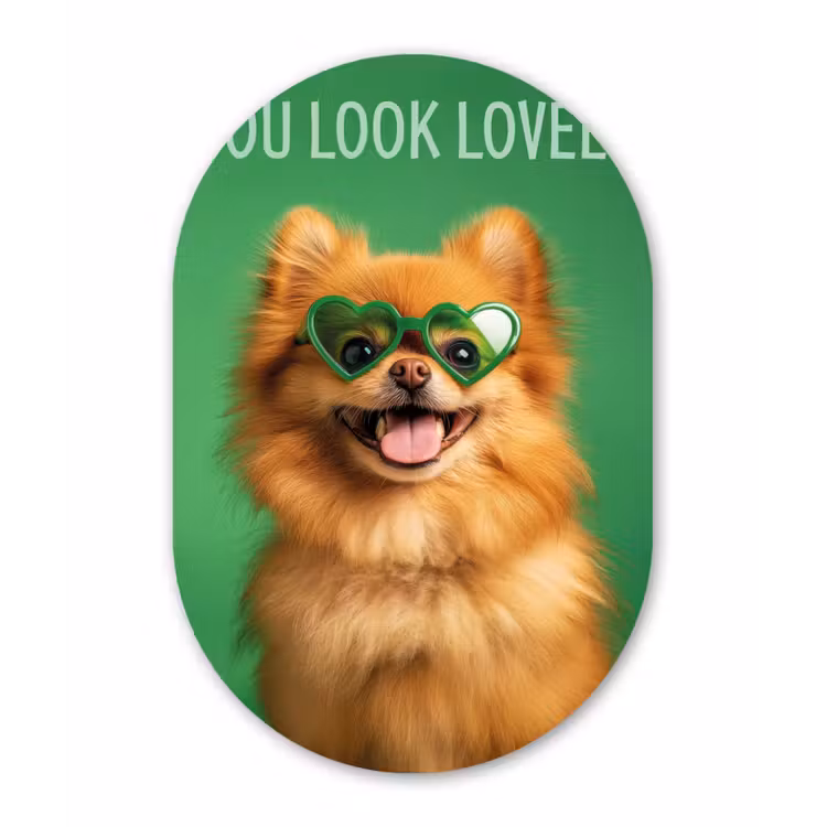 Hond - Zonnebril - Valentijn - Love Wandcirkel Ovaal Glas middel -3d