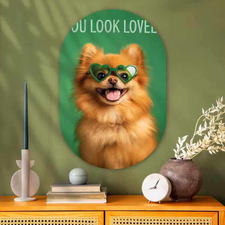 Hond - Zonnebril - Valentijn - Love Wandcirkel Ovaal Glas middel -sfeer2