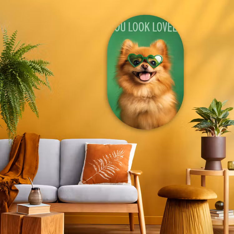Hond - Zonnebril - Valentijn - Love Wandcirkel Ovaal Glas middel -sfeer4