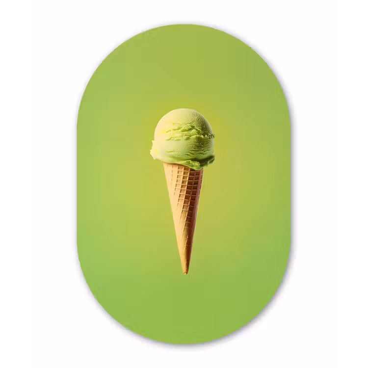 Hoorntje - Schepijs - Groen Wandcirkel Ovaal Glas middel -3d