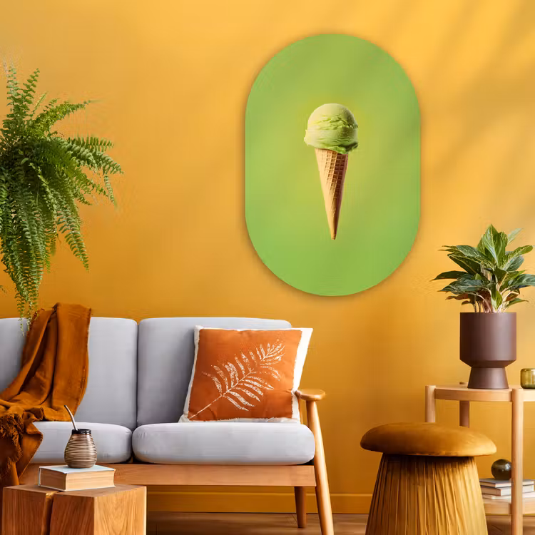 Hoorntje - Schepijs - Groen Wandcirkel Ovaal Glas middel -sfeer4