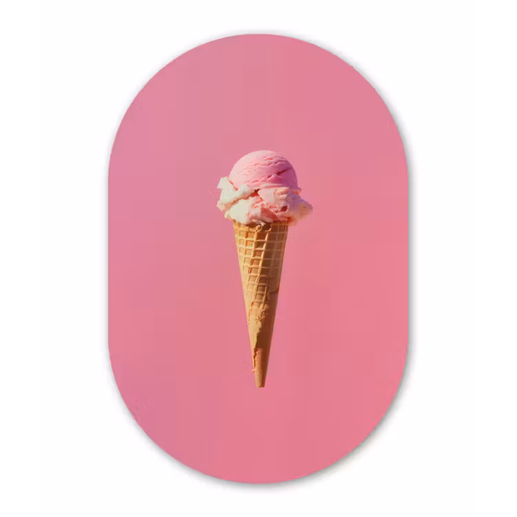 Hoorntje - Schepijs - Roze Wandcirkel Ovaal Glas middel -3d