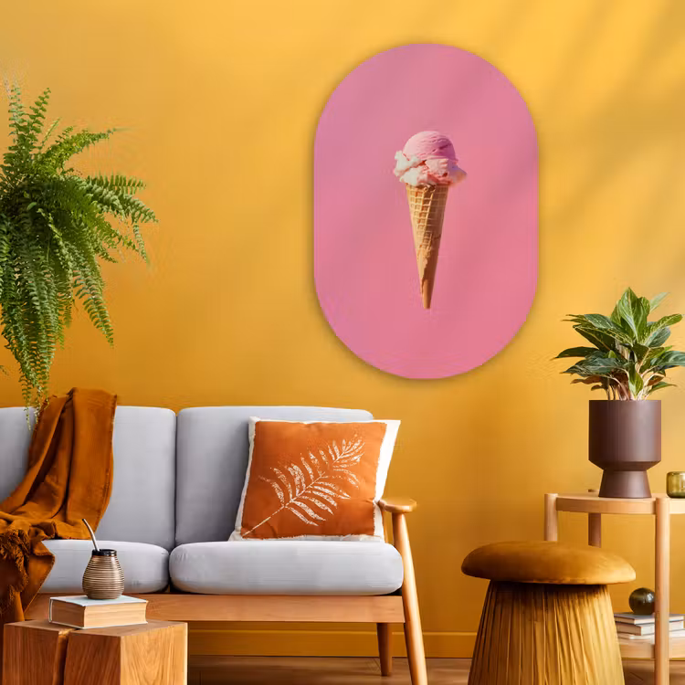 Hoorntje - Schepijs - Roze Wandcirkel Ovaal Glas middel -sfeer4